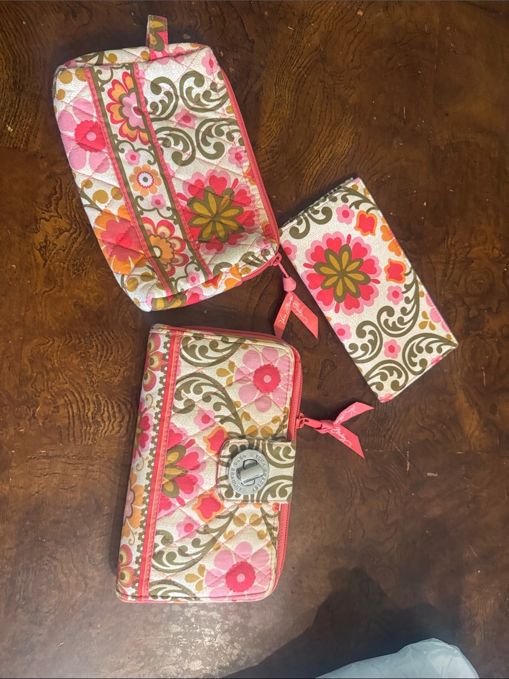 New Vera Bradley Floral Pink & Green Quilted Wallet Set by